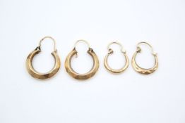 2 x 9ct gold hoop earrings 2.5 grams gross