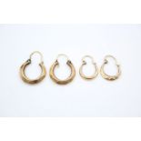 2 x 9ct gold hoop earrings 2.5 grams gross