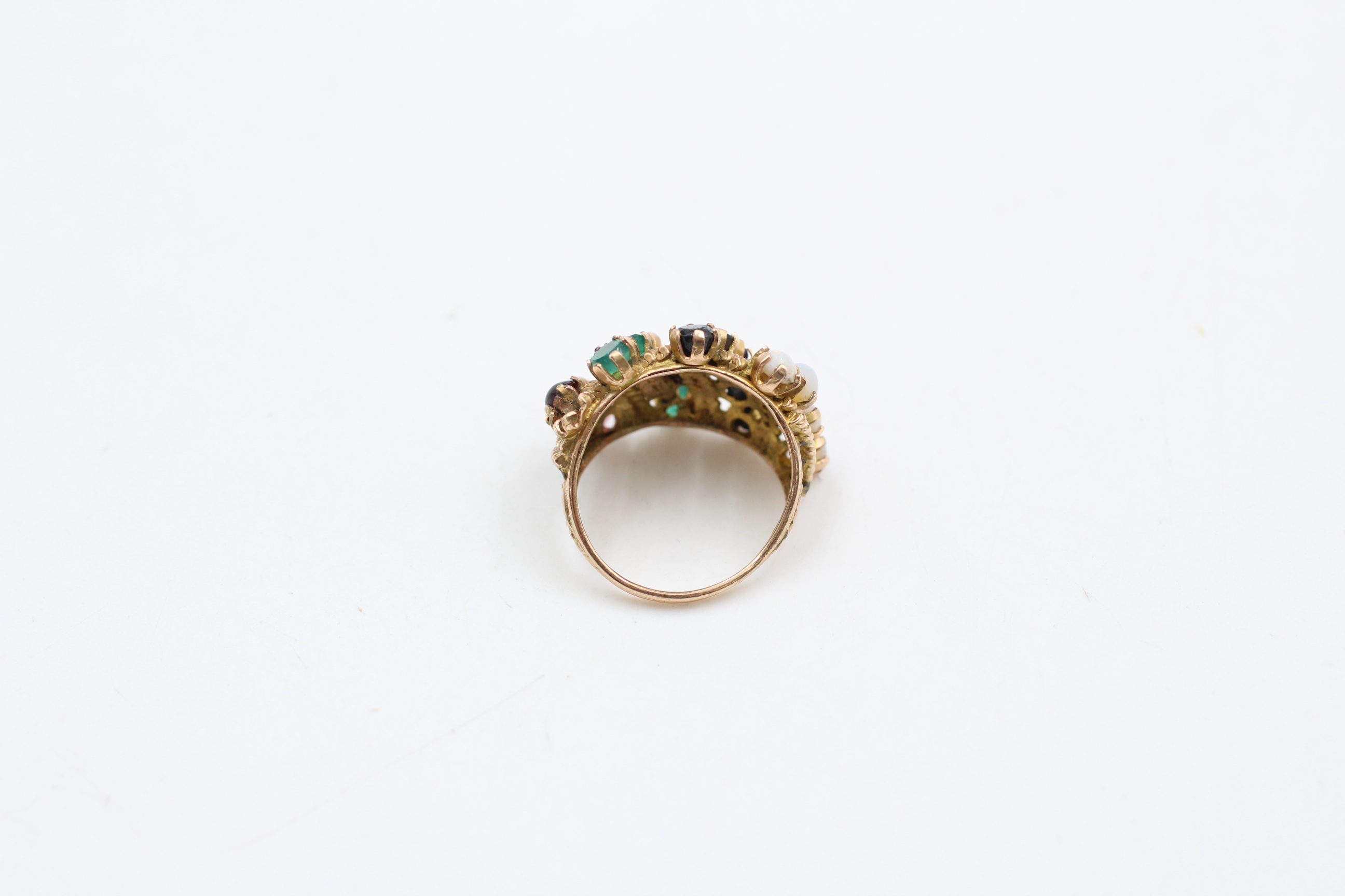 14ct gold opal, sapphire, chrysoprase & garnet dress ring (as seen) (4.6g) - Image 4 of 4