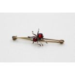 9ct gold garnet spider bar brooch (1.1g)