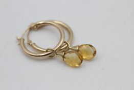 9ct gold faceted citrine drop hoop earrings (1.7g)