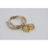 9ct gold faceted citrine drop hoop earrings (1.7g)