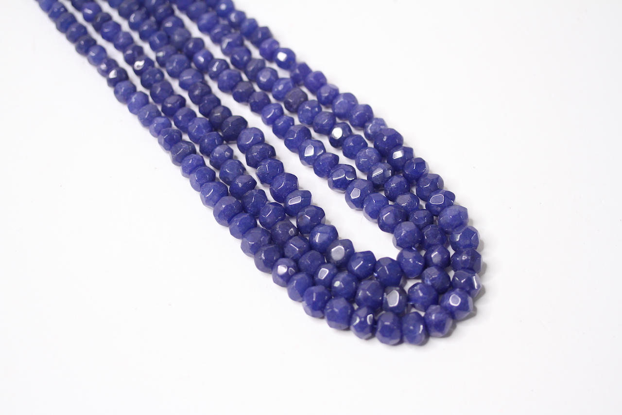 Earth-mined faceted round sapphire bead necklace with adjustable slip knot, cord and tassle. - Image 2 of 2
