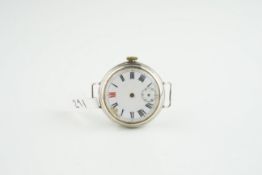 GENTLEMENS ROLEX SILVER TRENCH WW1 WRISTWATCH CIRCA 1914, circular white dial with roman numeral