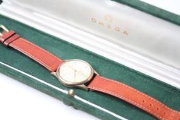 VINTAGE 9CT OMEGA 30T2 WITH BOX circa 1940s, circular dial, Arabic and dot hour markers,