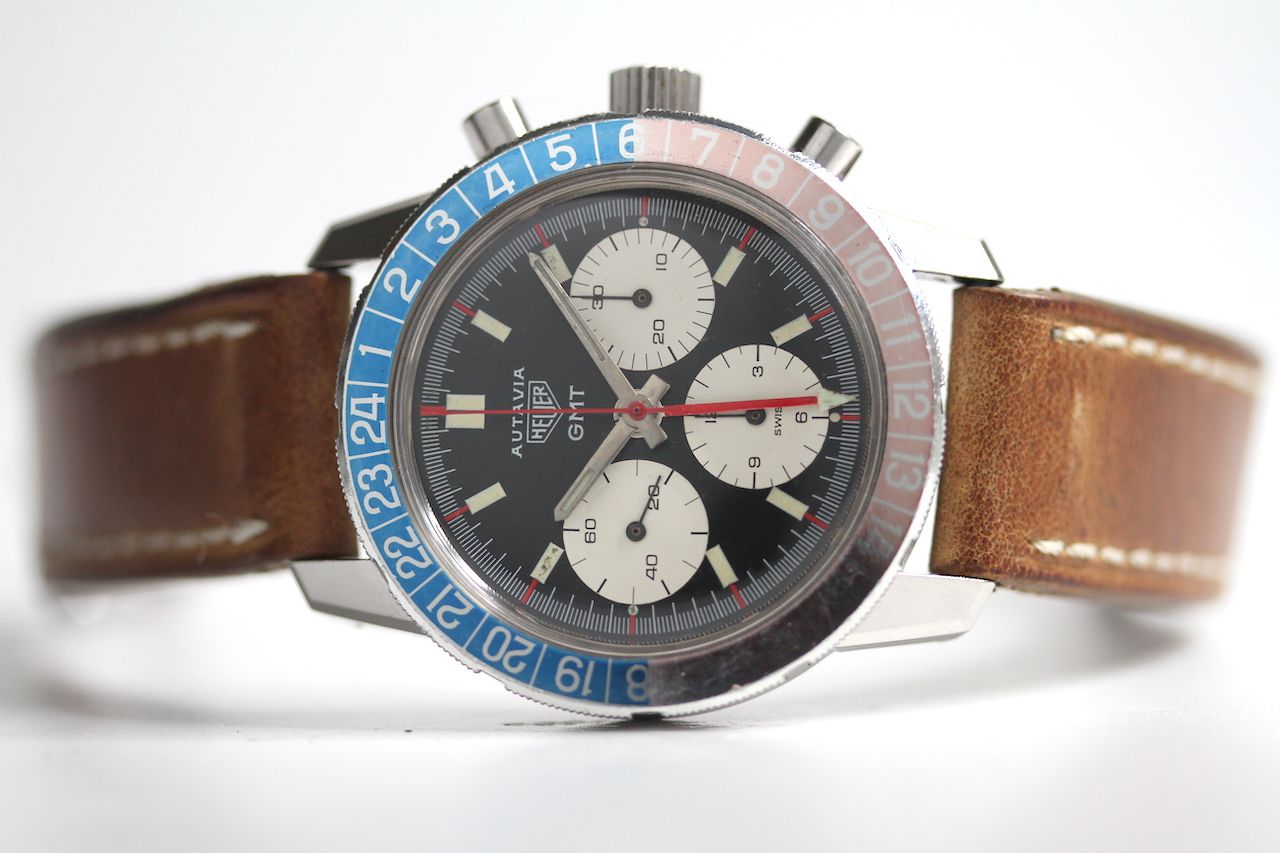 VINTAGE HEUER AUTAVIA GMT CHRONOGRAPH 'PEPSI' BEZEL REFERENCE 2446C, circular black dial with - Image 2 of 9