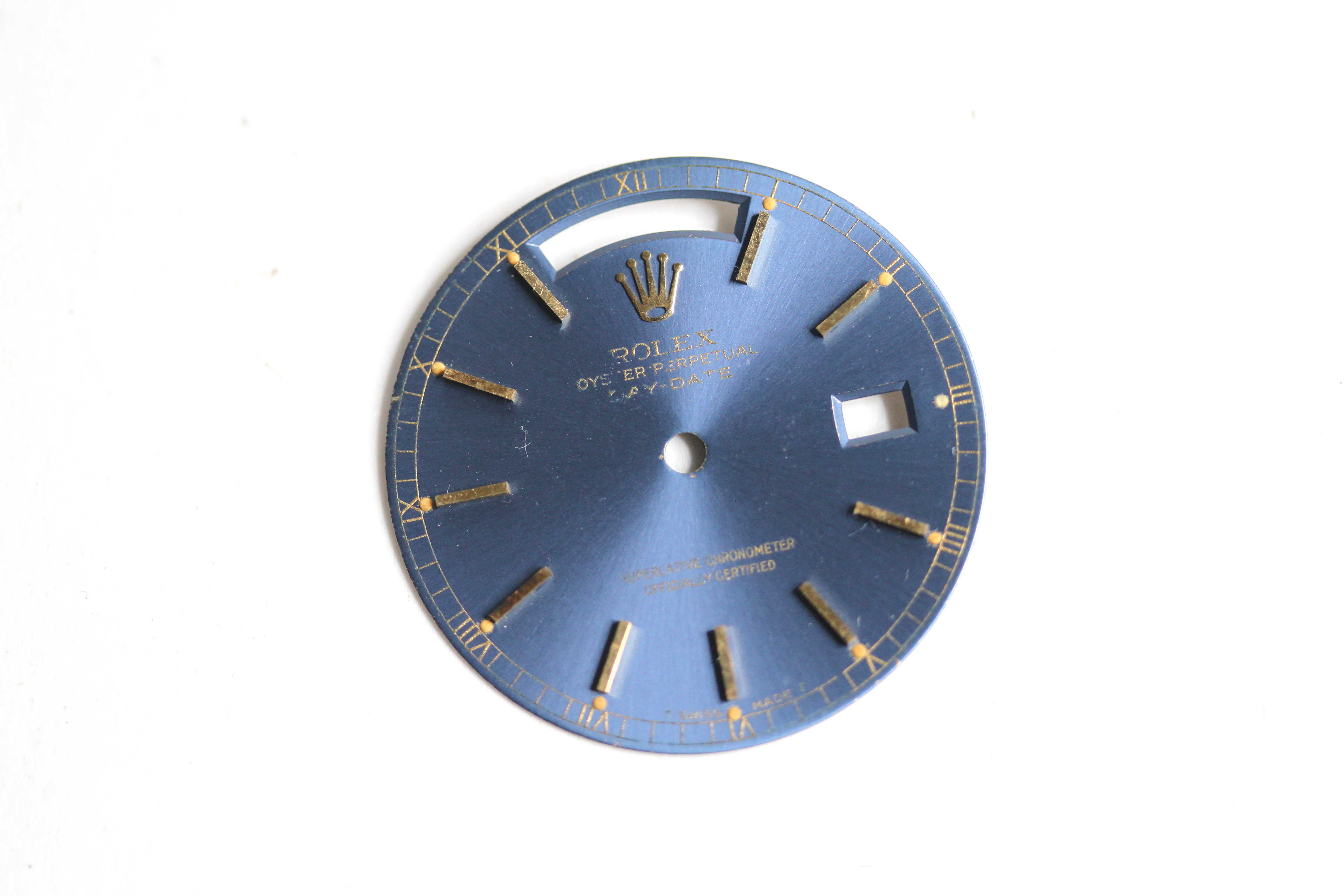 ROLEX DAY-DATE DIAL, blue dial with baton hour markers, comes in a case as pictured.