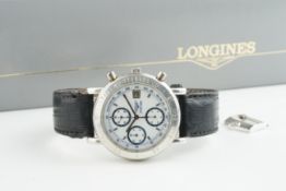 GENTLEMENS LONGINES PLATINUM 950 LIMITED EDITION CHRONOGRAPH WRISTWATCH W/ BOX, circular white