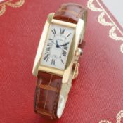 GENTLEMENS CARTIER TANK AMERICAINE 18CT GOLD AUTOMATIC WRISTWATCH W/ BOX & BOOKLETS REF. 2504,