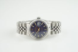 GENTLEMENS ROLEX OYSTER PERPETUAL DATEJUST WRISTWATCH REF. 16030 CIRCA 1984, circular blue dial with