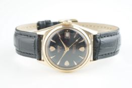 GENTLEMENS TISSOT T. 12 VISODATE WRISTWATCH, circular black gloss dial with rose gold hour markers