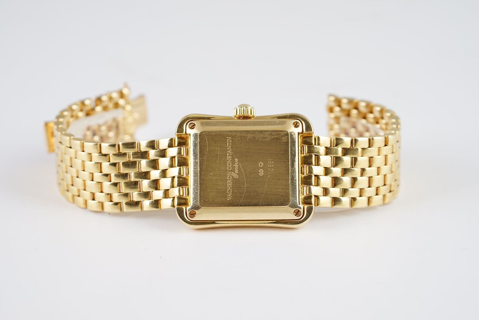 MID SIZE VACHERON CONSTANTIN 18CT GOLD AUTOMATIC TOLEDO WRISTWATCH, rectangular two tone dial with - Image 2 of 2