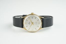 GENTLEMENS GARRARD 9CT GOLD AUTOMATIC WRISTWATCH, circular silver dial with stick hour markers and