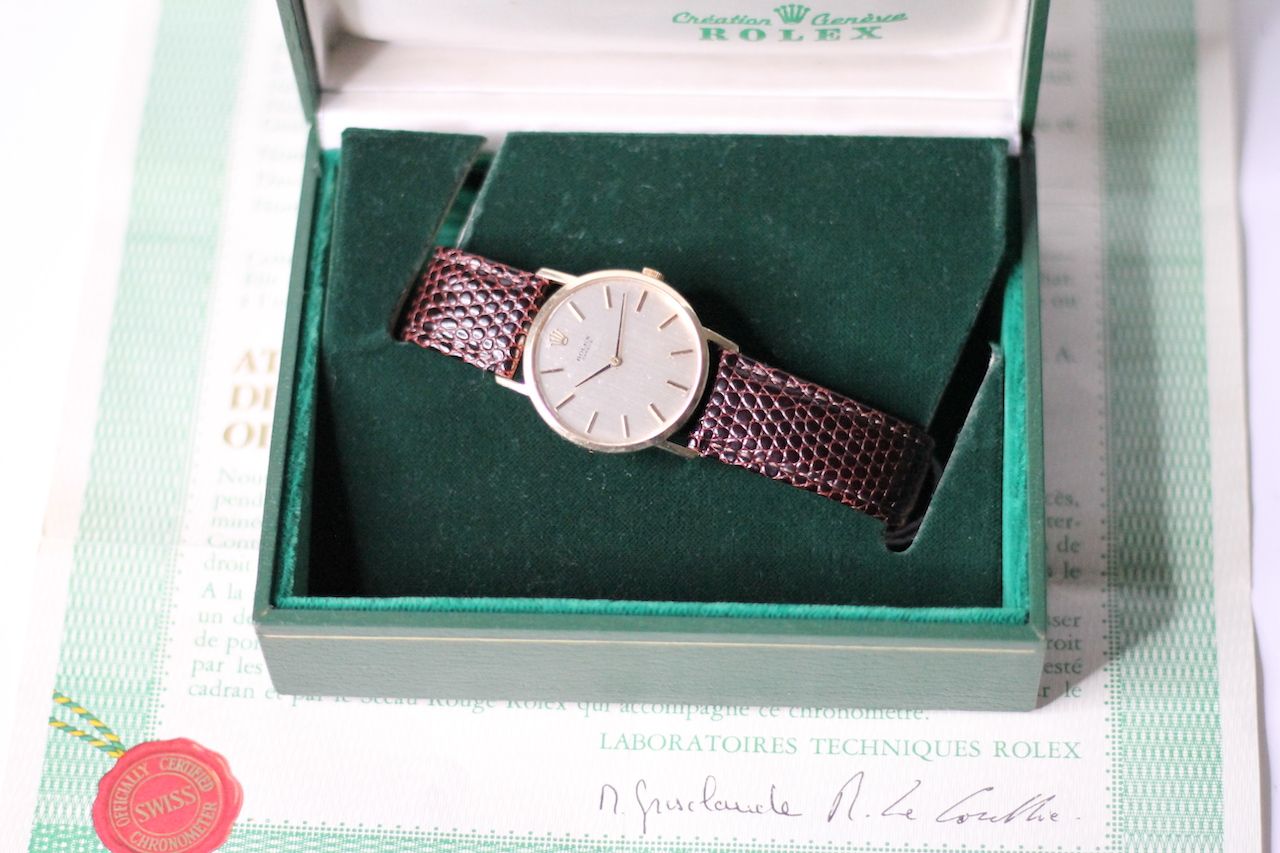 VINTAGE 18CT ROLEX MANUAL WIND BOX AND PAPERS 1987, circular silver dial with baton hour markers, - Image 2 of 6