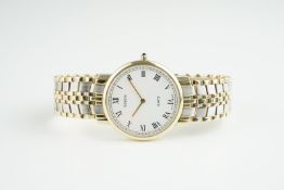 GENTLEMENS GENEVE QUARTZ 14CT GOLD WRISTWATCH, circular white dial with roman numeral hour markers