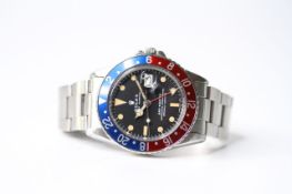 VINTAGE ROLEX GMT MASTER 'PEPSI' REFERENCE 1675, aftermarket circular black dial with dot hour