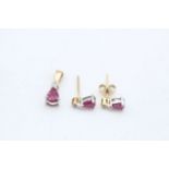 2 x 9ct gold ruby & diamond detail jewellery inc. pendant, earrings (1.5g)