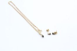 9ct gold sapphire & diamond necklace and stud earrings set (2g)