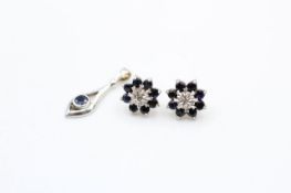 2x 9ct gold diamond & sapphire pendant & earrings (3.7g)