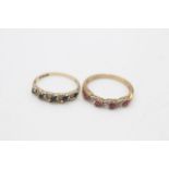 2 x 9ct gold vintage gemstone & diamond dress rings inc. sapphire & ruby (3.5g)