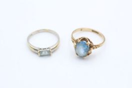 2x 9ct gold aquamarine & synthetic spinel dress rings (4.1g)