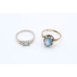 2x 9ct gold aquamarine & synthetic spinel dress rings (4.1g)