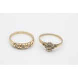 2 x 9ct gold vintage diamond rings inc. cluster & trilogy (3.4g)