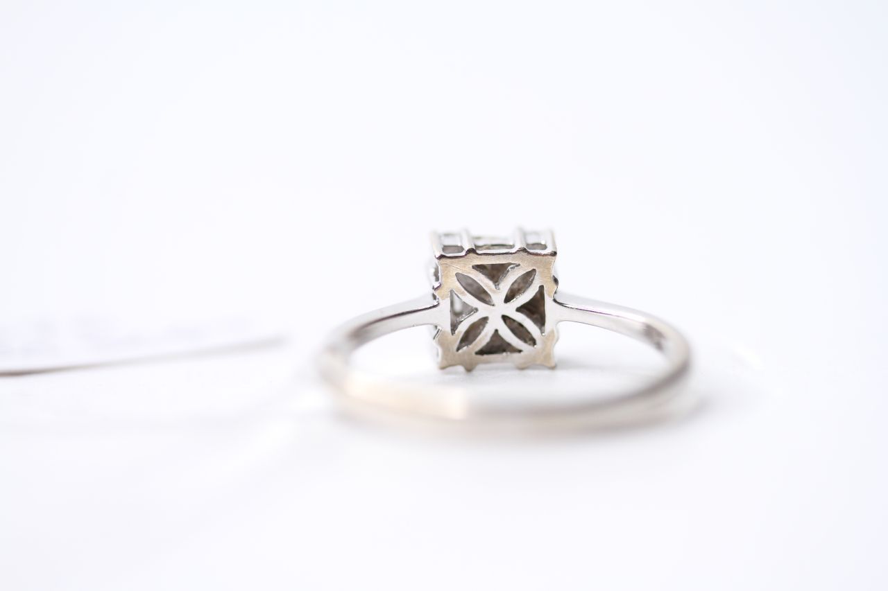 Diamond Square Cluster Ring, set with baguette and round brilliant cut diamonds, 18ct white gold, - Image 3 of 3
