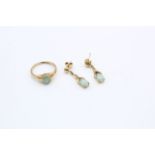 9ct gold bowenite ring & drop earrings set (3g)