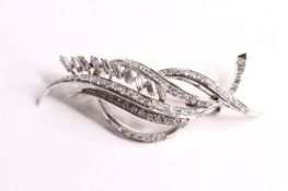 Diamond Set Feather Brooch, set with round brilliant & baguette cut diamonds, 18ct white gold,