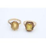 2 x 9ct gold rings inc. citrine, synthetic yellow sapphire (7.9g)