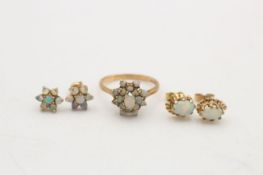 3 x 9ct gold opal jewellery inc. cluster ring, earrings *as seen (4.9g)