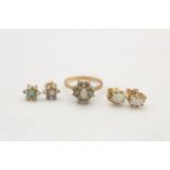 3 x 9ct gold opal jewellery inc. cluster ring, earrings *as seen (4.9g)