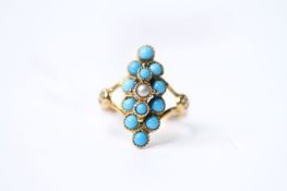Pearl & Turquoise Marquise Ring, size M, 2g.