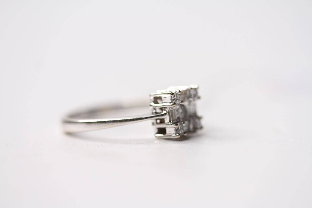 Diamond Square Cluster Ring, set with baguette and round brilliant cut diamonds, 18ct white gold, - Image 2 of 3