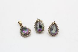 9ct gold mystic topaz & diamond earrings & pendant set (5.5g)