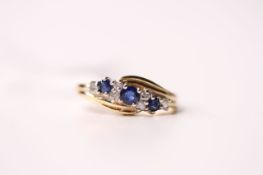 Sapphire & Diamond Twist Ring, 14ct yellow gold, size L, 3.3g.