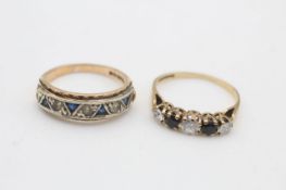 2 x 9ct gold gemstone rings inc. sapphire, half eternity, clear gemstone (4.1g)