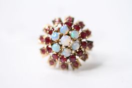 Opal & Ruby Ballerina Design Ring, 14ct yellow gold, size O, 6.5g.