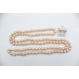 2 x 14ct gold clasp pearl single strand necklace & stud earrings set (65g)