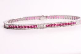 Ruby & Diamond Bracelet, 5 sections of 3 diamonds and diamond edges, approximately 296 round