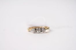 3 Stone Diamond Ring, set with 3 round diamonds, claw set, 18ct yellow gold, size N, 2.5.g