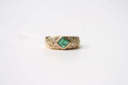 Emerald & Diamond Christou Ring, stamped 18ct yellow gold, size G, 2.9g.