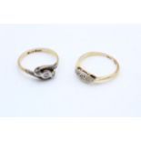 2 x 18ct gold antique diamond rings inc. bypass design, trilogy (4g)