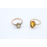 2 x 9ct gold antique gemstone & gemstone paste solitaire dress rings inc. citrine (3.4g)