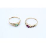 2 x 9ct gold gemstone rings inc. ruby, tourmaline (3.7g)