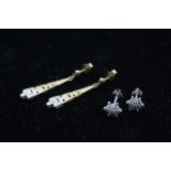 2 x 9ct gold diamond earrings inc. white gold drop, cluster (3.2g)