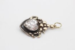 14ct gold & silver vintage clear gemstone heart floral pendant (3g)