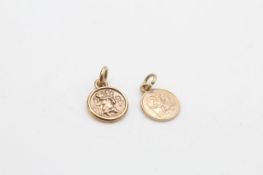 2 x 9ct gold st. christopher pendants (1.1g)