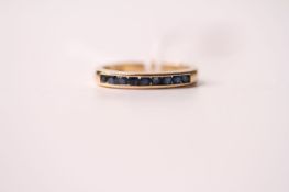 Sapphire Half Eternity Ring, 14ct yellow gold, size N, 2.2g.